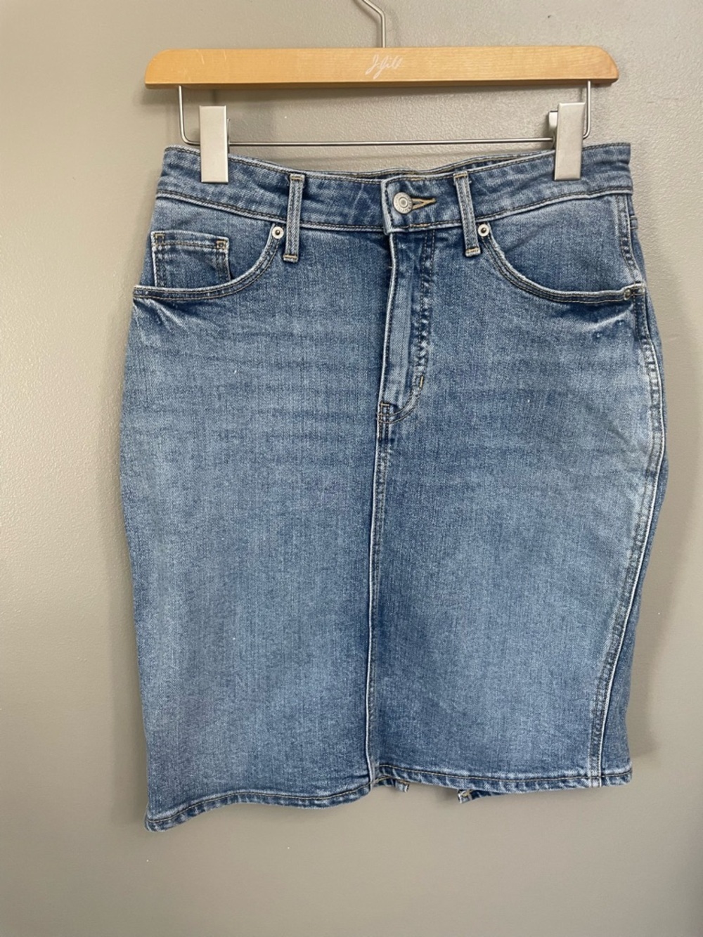 OLD NAVY  High Rise Secret Slim Pockets Midi Denim Jean Skirt Women’s 4